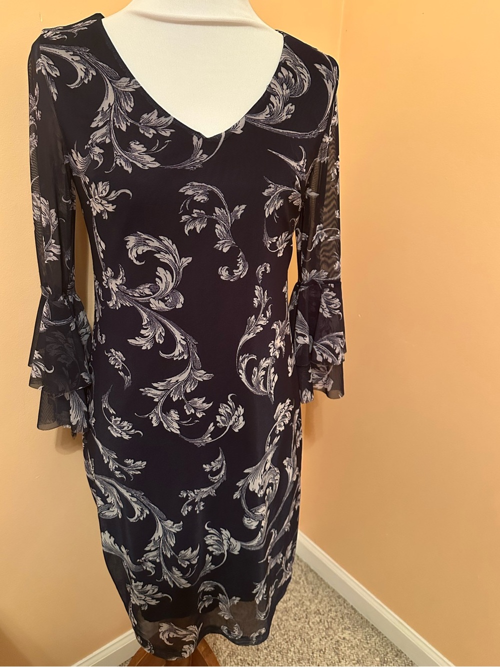 Bell Sleeve V Neck Paisley Dress